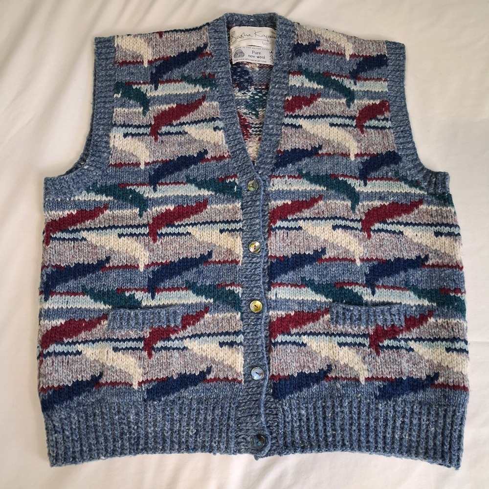 Sasha Kagan Womens Brittish Hand Knit Pure Wool Vest Sz 40 Heritage Artisan - Picture 1 of 7